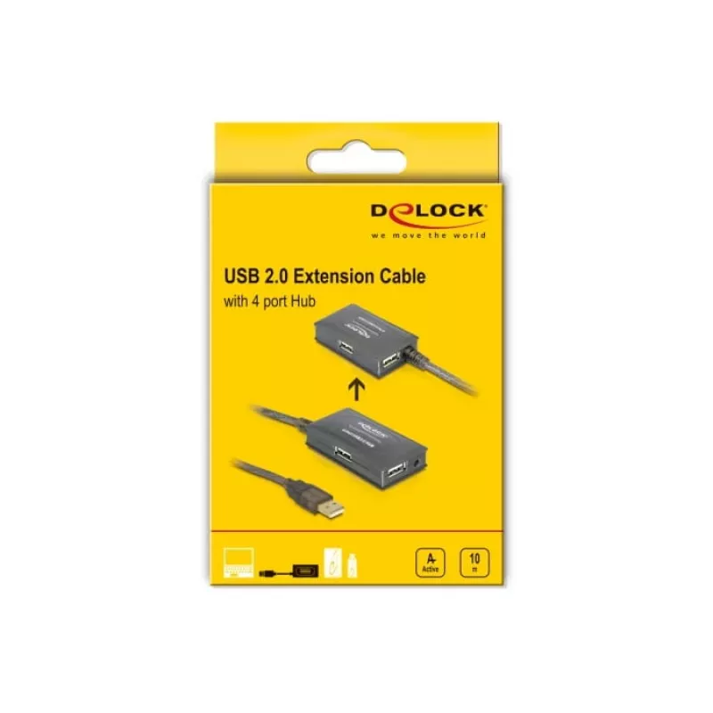 DeLock USB2.0 Verlängerungskabel 10m aktiv mit 4-Port Hub - Hub - 4 x USB2.0 (82748)