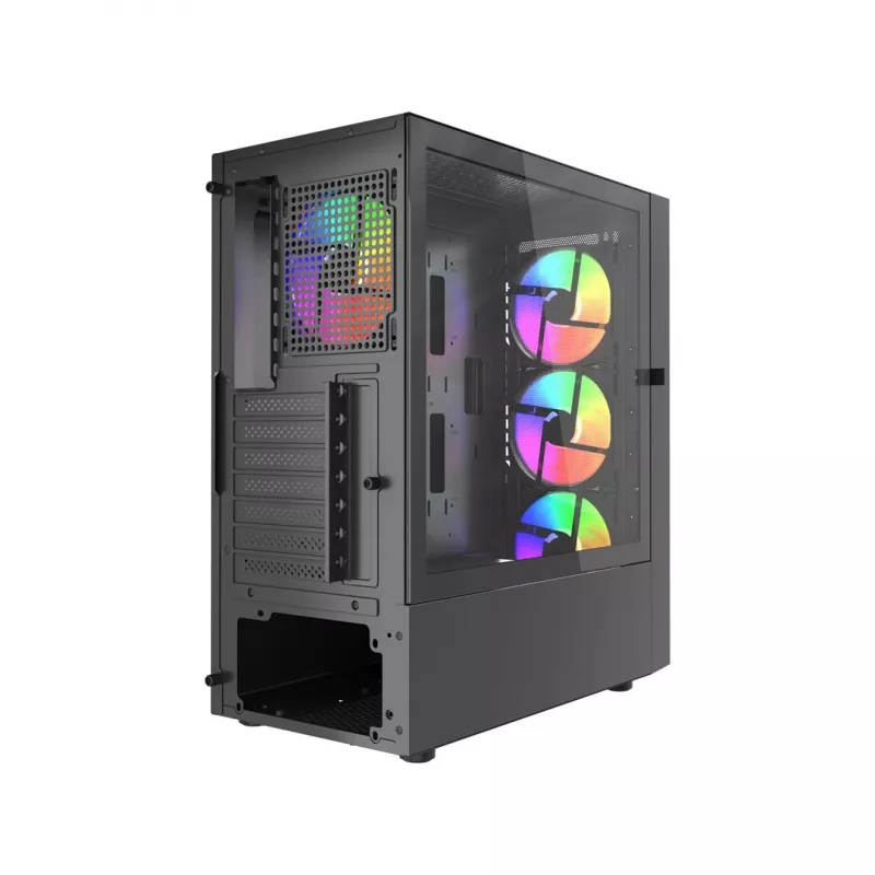 PC-Gehäuse GEMBIRD Fornax 4300 Midi Tower ATX, gehärtetes Glas, 2x 3,5-Zoll-Einschübe, 3x 2,5-Zoll-Einschübe, ARGB-Lüfterunterstützung, USB 3.2 Gen1