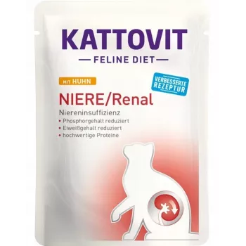 Nassfutter für Katzen KATTOVIT KATTOVIT Feline Diet 85 g Beutel — Huhngeschmack, für ausgewachsene Katzen, Nierenunterstützung