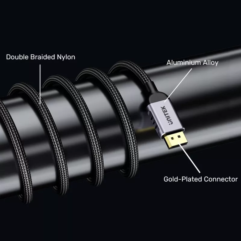 DisplayPort-Kabel Unitek C1626GY01-1.5M – 1,5 m, DisplayPort 2.1, Stecker-auf-Stecker, 360 Hz, 15360×8640, Grau