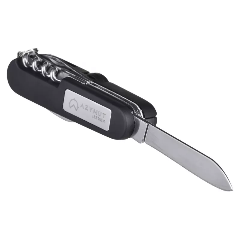 Taschenmesser AZYMUT Izeron Multitool — 13 Werkzeuge, Edelstahl 420J2/3CR13, gefaltet 9 cm, 91 g, Ledergürteltasche, integriertes Licht & Kompass
