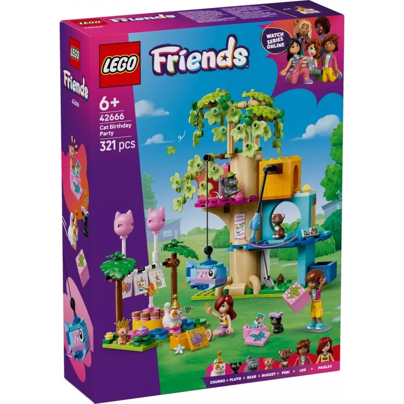 Konstruktionsspielzeug LEGO Friends 42666 Katzen-Geburtstagsparty-Baumhaus-Spielset, 321 Teile, 6+ Jahre, 180×160×100 mm
