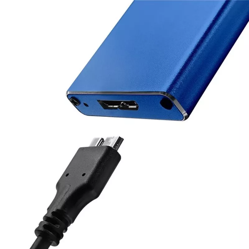 SSD-Gehäuse QOLTEC 51832 — externes M.2 SATA, USB 3.0, bis zu 2 TB, blau, unterstützt 30-mm-Laufwerke, 4 Steckplätze