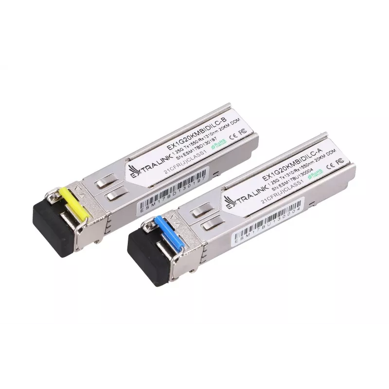 Extralink SFP WDM Modul 1.25G, 1.25Gbit/s, 1310/1550nm, Singlemode, 20km, LC, DOM, Paar