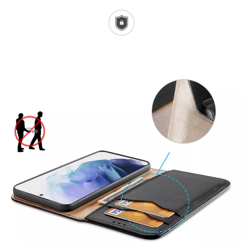 Dux Ducis Hivo Ledertasche mit Klappe, Naturleder-Brieftasche für Karten und Dokumente, Samsung Galaxy S22+ (S22 Plus), Schwarz