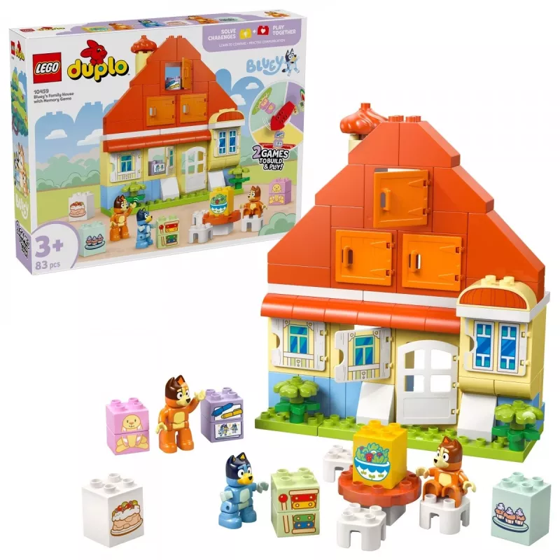 Bauspielzeug LEGO Bluey Familienhaus mit Gedächtnisspiel 10459 — 83 Teile, 3 Minifiguren, Alter 3+