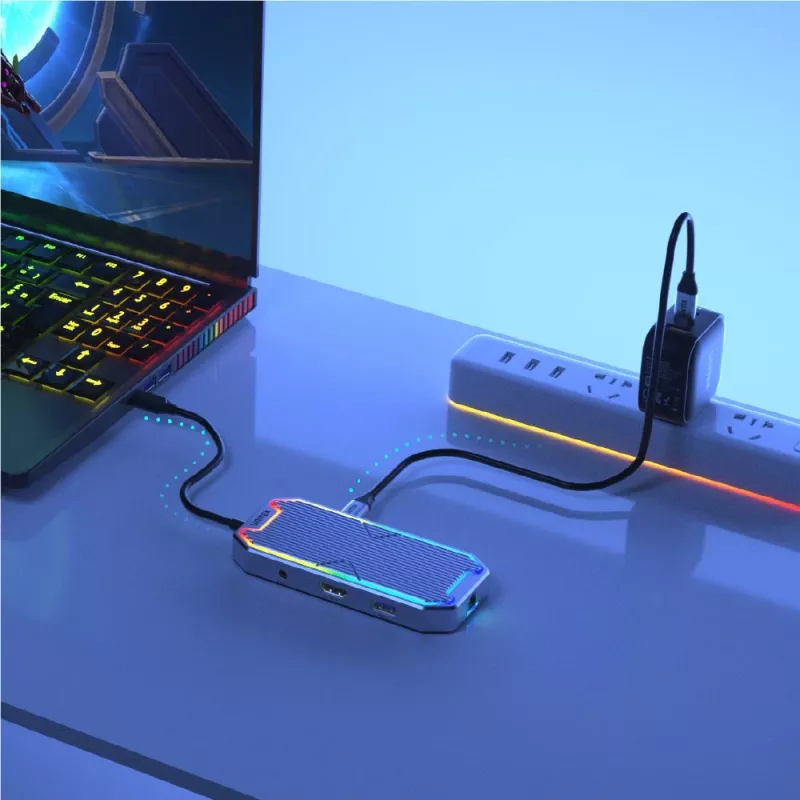 USB hub Unitek uHUB S7+ — kabelgebundener USB 3.2 Gen 2 Type-C, 100 W PD, Gigabit Ethernet, 4K-Unterstützung, Space Grau
