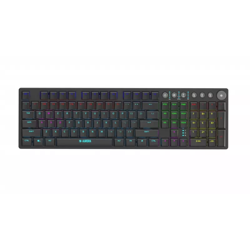 Tastatur IBOX AURORA K-6 — Full-Size QWERTY, RF Wireless + Bluetooth, RGB-Hintergrundbeleuchtung, mechanische Low-Profile-Tasten, Schwarz