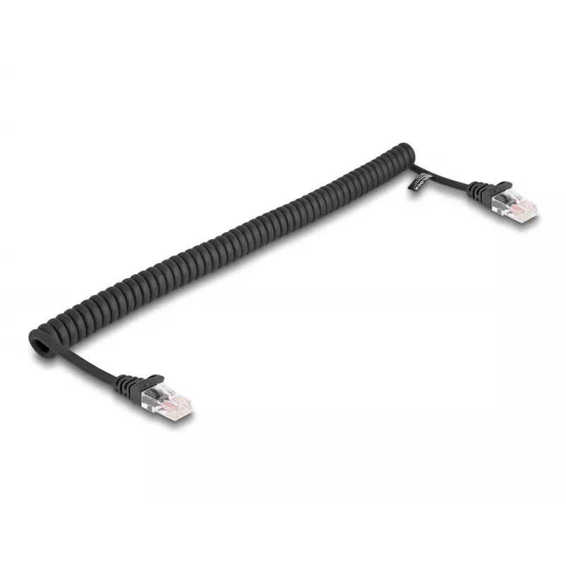 Netzwerkkabel DeLOCK RJ45 Spiralkabel Stecker zu Stecker Cat.5e 1m schwarz