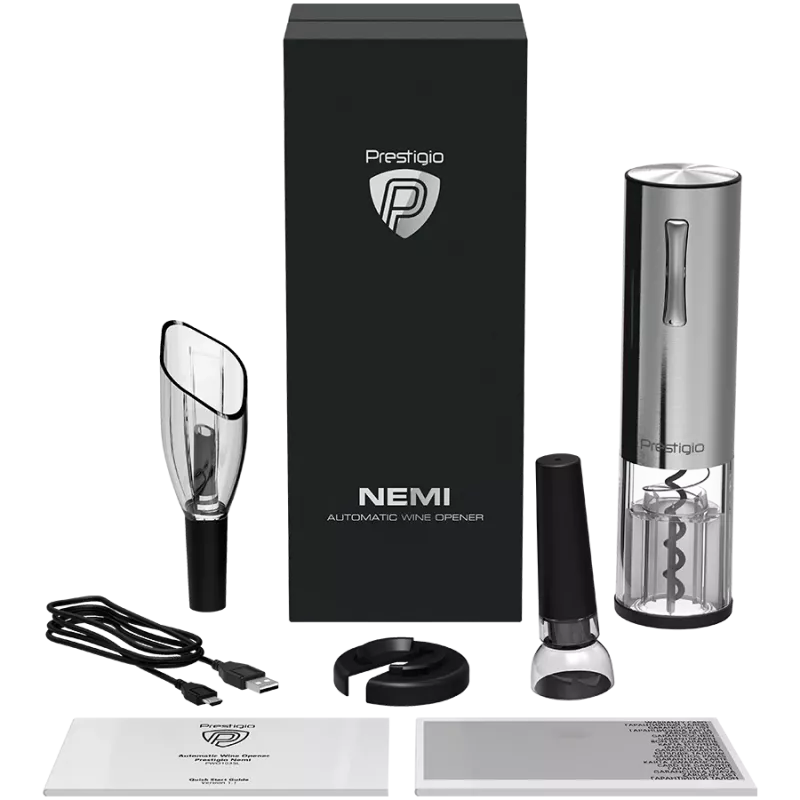 Nemi, Elektrischer Weinöffner, Belüfter, Vakuumkonservierer, Silber