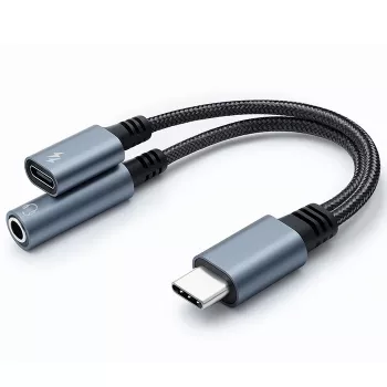 Adapter 2w1 USB-C auf USB-C und 3,5-mm-Klinke PD 15W