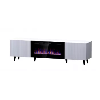 TV-Schrank Cama Meble PAFOS EF mit elektrischem Kamin 180×42×49 cm, weiß matt