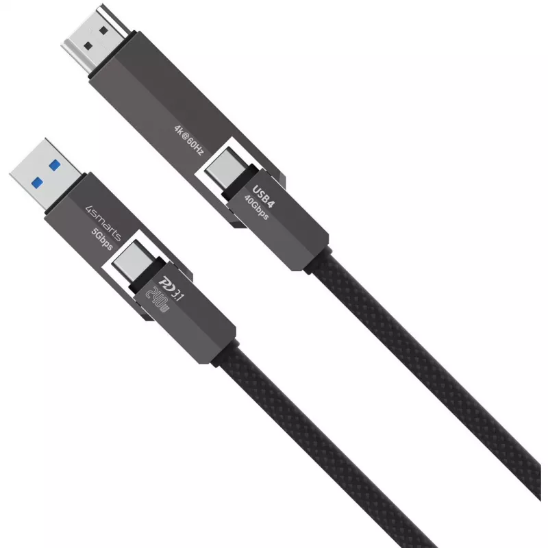 USB4 HDMI-Kabel 4smarts ComboCord 240W 1,5 m – USB4 auf HDMI, 240W Stromversorgung, 1,5 m Länge