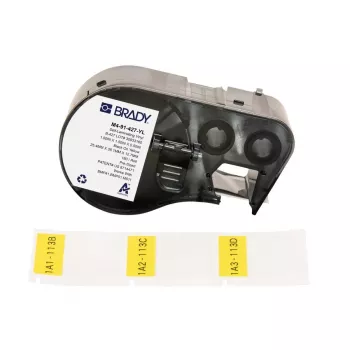 Brady, M4-91-427-YL, selbstlaminierendes Vinyl, Gelb/Transparent, 25.40 x 12.70(38.10) mm, permanent, für Kabeldurchmesser von 4,00 - 8,10 mm (180 St.) (170746)