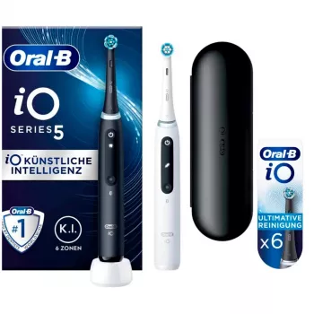 Oral-B iO Series 5 Duo, Elektrische Zahnbürste schwarz/weiß, Matt Black/Quite White inkl. 2. Handstück
