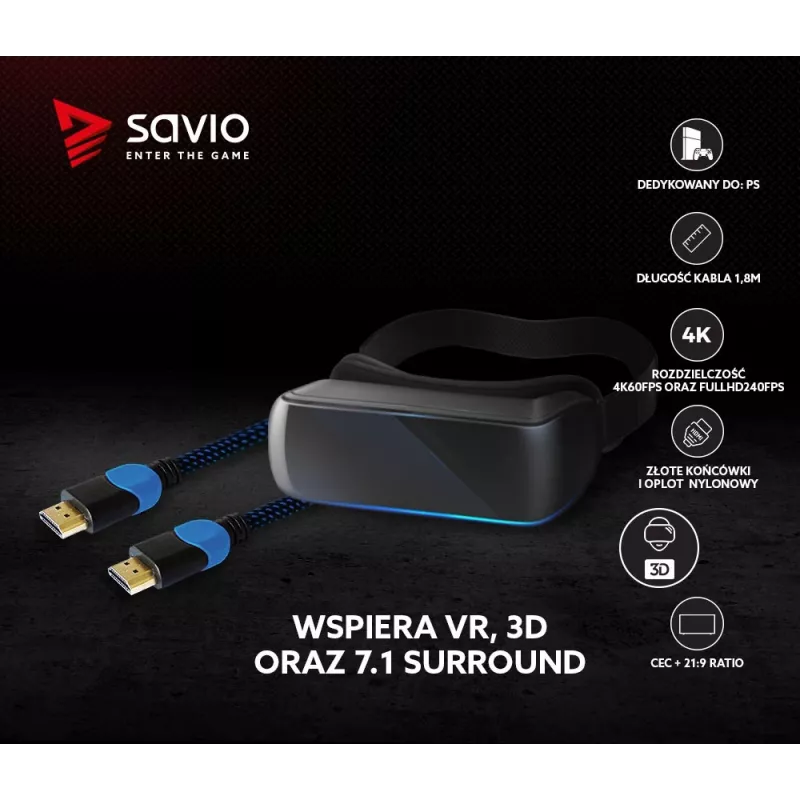 Savio GCL-02 HDMI-Kabel 1,8 m HDMI Typ A (Standard) Schwarz, Blau