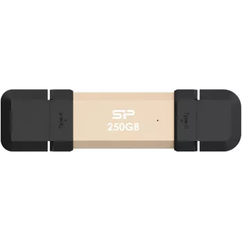 USB-Flash-Laufwerk Silicon Power DS72 250 GB, USB 3.2 Gen 2 Typ-A / Typ-C, Aluminium/Gummikappe, gold