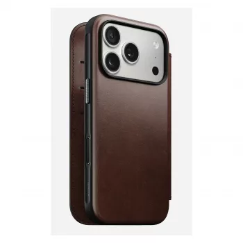 Handyhülle Nomad Modern Leather Folio für iPhone 17 Pro, Leder/Aluminium, 16 cm (6,3 Zoll) braun, 4 Kartenfächer