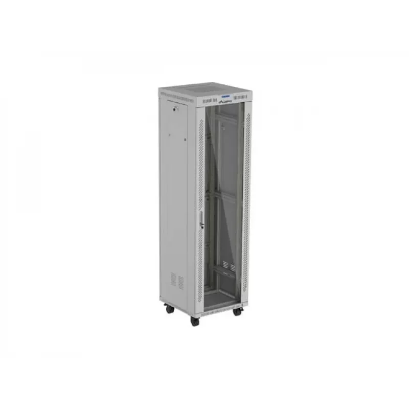 19 Zoll 42U LANBERG Stand-Rack-Schrank 600×600 mm Grau mit Glastür und LCD (flach Pack)