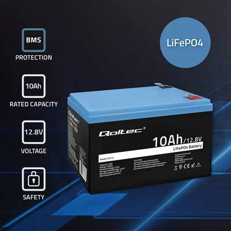 Akkupack LiFePO4 QOLTEC 10Ah 12,8V 128Wh mit integriertem BMS