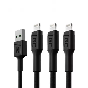 Zestaw 3x Kabel Green Cell GC Ray Lightning 200cm z białym podświetleniem LED, szybkie ładowanie Apple 2.4A