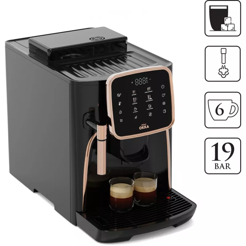 Okka Espresso Pro, Vollautomat Schwarz/Bronze, 1450 Watt