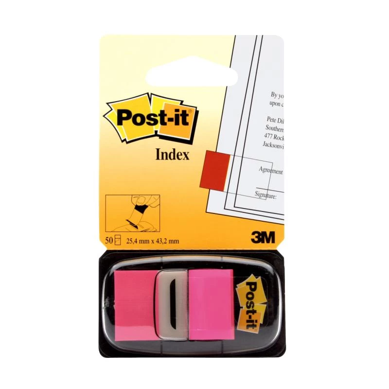3M Post-it Index Pink, schmal, 50 Haftstreifen Abmessungen, 25,4 x 43,2 mm, im Einwegspender (I680-21)