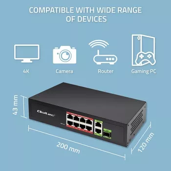 Ethernet Switch QOLTEC 52297 PoE RJ45 mit PoE-Uplink und SFP-Port