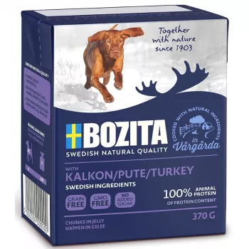 Bozita Stückchen in Gelee mit Pute, Nassfutter für Hunde, 370 g