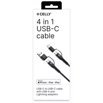Celly 4-IN-1 Kabel A+C auf C+LIGHT 2M BK