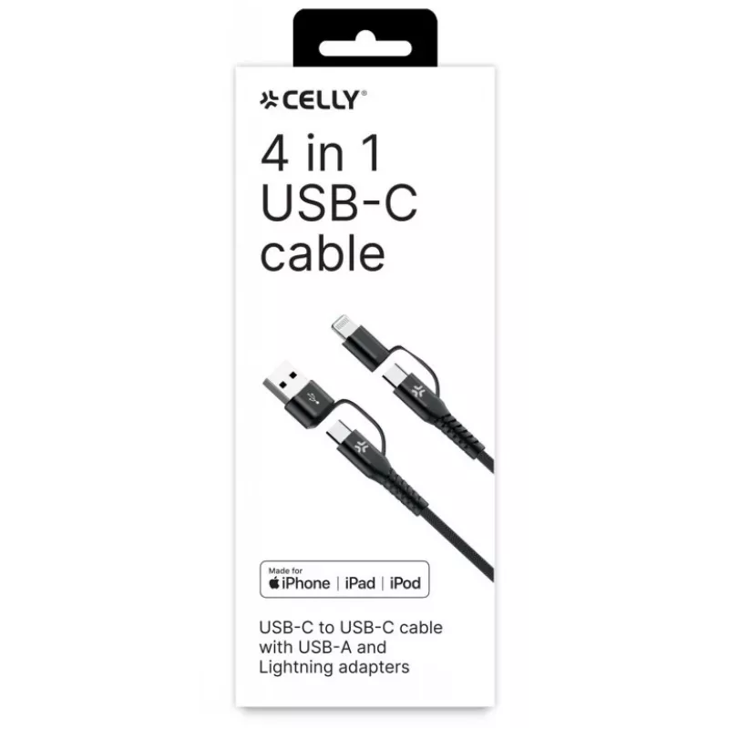 Celly 4-IN-1 Kabel A+C auf C+LIGHT 2M BK