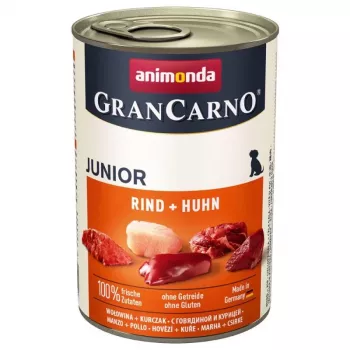 Nassfutter für Hunde animonda GranCarno Original Junior — Rind & Huhn, 400 g Dose, für die Wachstumsphase, gluten- und sojafrei
