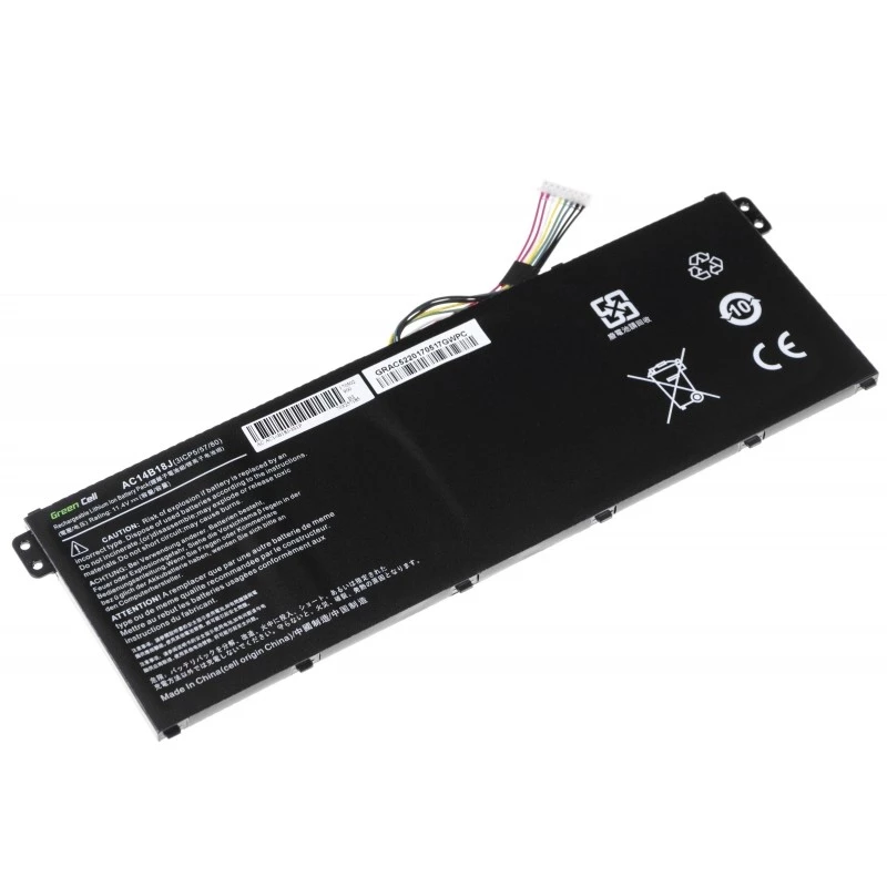 Battery Grün Cell AC52 für Acer Aspire E11 ES1-111M ES1-131 E15 ES1-512 Chromebook CB3-111 CB5-311, 11.4V 2200mAh Li-Ion, 3 Zellen, schwarz