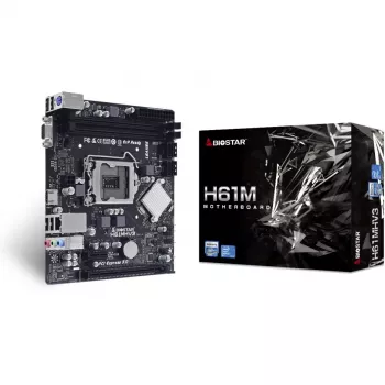 Motherboard BIOSTAR H61MHV3 micro ATX, Intel H61 Chipsatz, LGA 1155, DDR3, 2x DIMM, 4x SATA II, HDMI, VGA