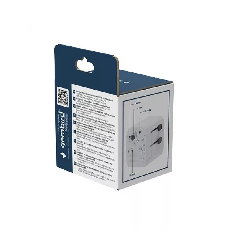 Universal-Reiseadapter GEMBIRD TPA-EU2A12-01-W 12W USB-Netzteil für internationale Steckdosen