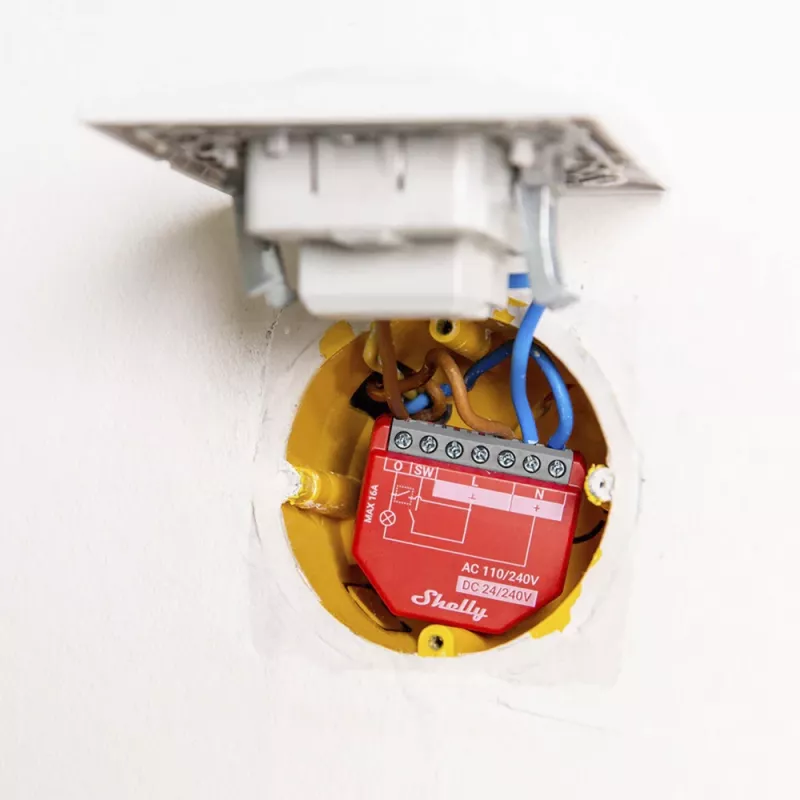 Intelligenter Schalter Shelly 1PM Gen4 – kabellos, 110–240 V AC, max. 240 V, Leistungsmessung, 16 A, 42×16×37 mm