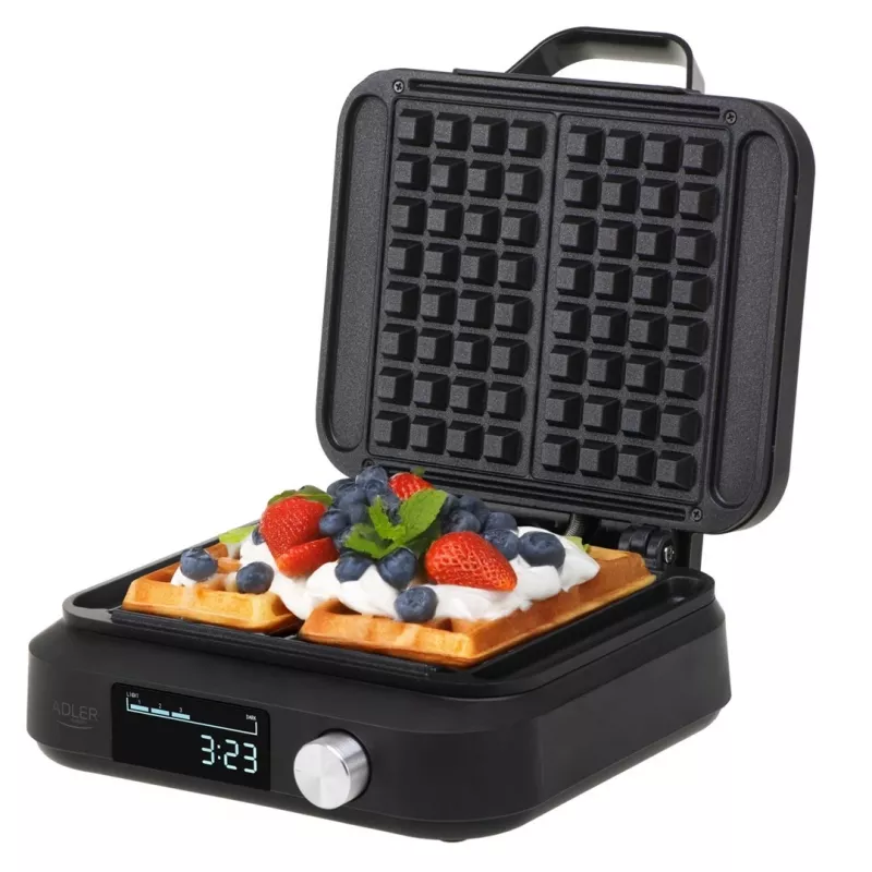 Waffeleisen Adler AD 3087 — elektrisches belgisches Waffeleisen, 2200 W, 2 rechteckige Platten 9×17 cm, schwarz