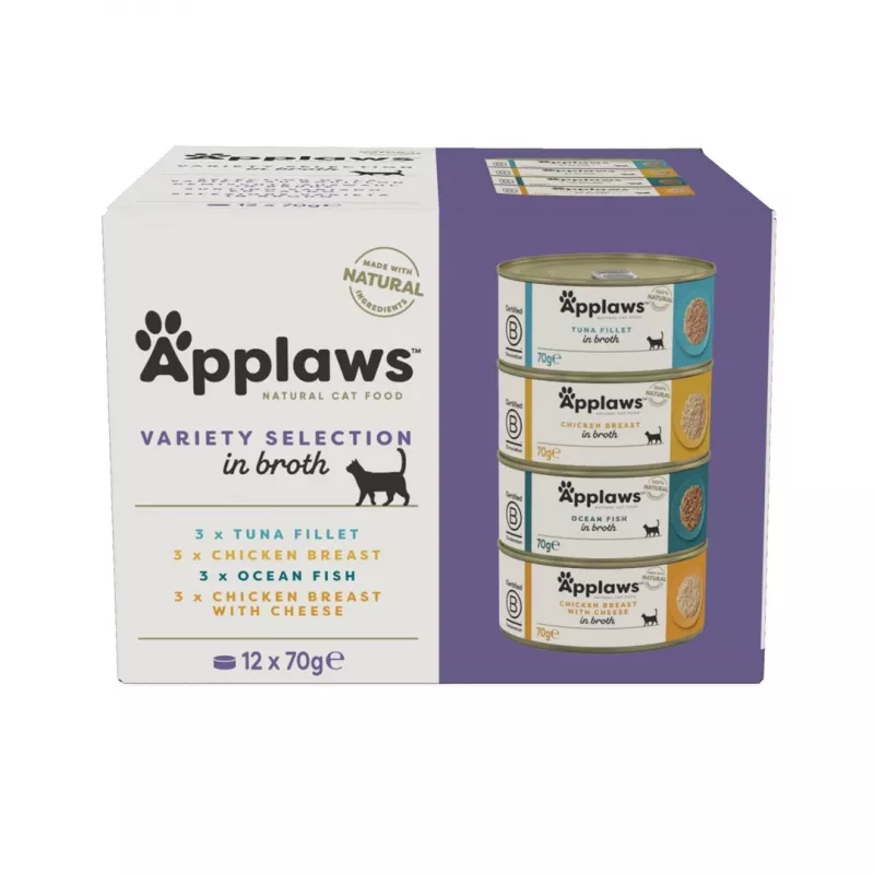 APPLAWS Sortiments-Multipack in Brühe - Nassfutter für Katzen - 12x70g