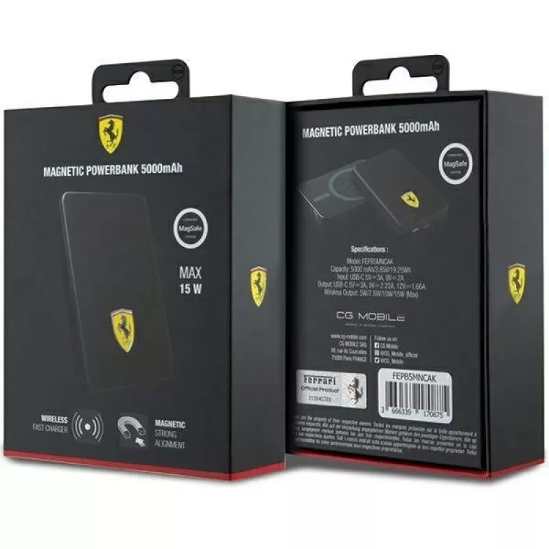 Ferrari Leistungbank FEPB5MNCAK 15W 5000mAh Schwarz/Schwarz Metal Logo MagSafe