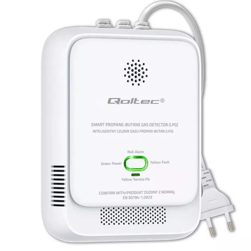 Gaslecksensor QOLTEC 52652 — Propan/Butan (LPG) Detektor, 85 dB Alarm, LED-Anzeige