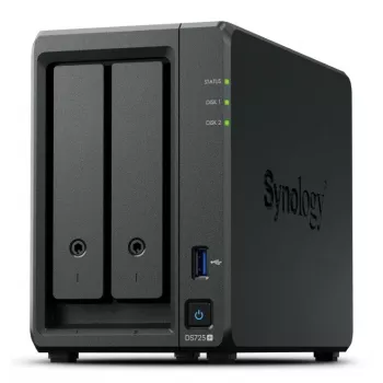 NAS Synology DiskStation DS725+ 2-Bay Ryzen R1600 4GB DDR4 ECC, 2.5GbE, 2x M.2, RAID-Unterstützung, 0TB, Schwarz