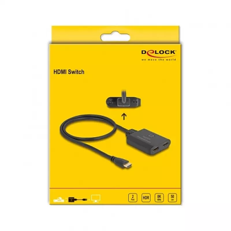 DeLOCK HDMI Switch 2 x HDMI In auf 1 x HDMI Out 8K 60 Hz integriertes Kabel 50 cm