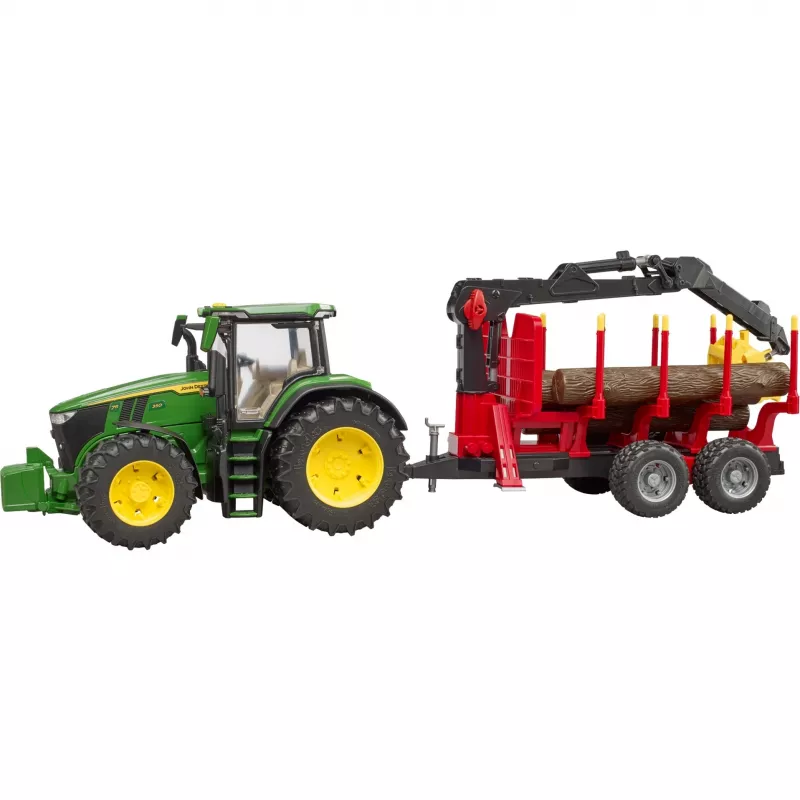 BRUDER John Deere 7R 350 mit Forstanhänger und 4 Baumstämmen