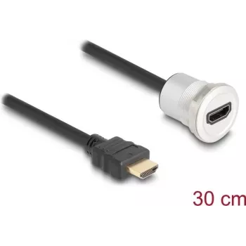 HDMI-Kabel DeLOCK 88180 0,3 m HDMI Typ A Stecker auf Buchse Schwarz Silber