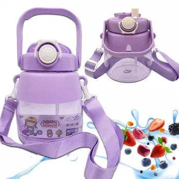 Extralink School Preschool Wasserflasche mit Strohhalm und Umhängeband für Kinder 1L