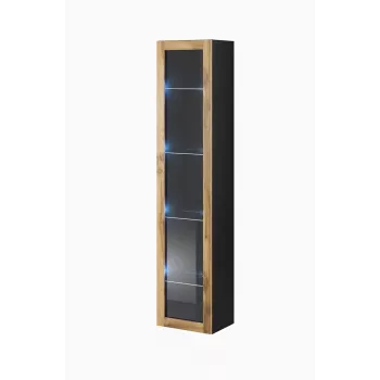 Vitrine Cama Meble VIGO 180 wandmontiert Glasvitrine 1800×400×300 mm schwarz/Wotan-Eiche