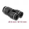Pneumatischer Y-Verbinder DELOCK 2×8 mm → 1×10 mm mit Befestigungsloch, Metall/Kunststoff, 44 mm