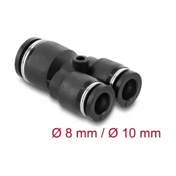 Pneumatischer Y-Verbinder DELOCK 2×8 mm → 1×10 mm mit Befestigungsloch, Metall/Kunststoff, 44 mm