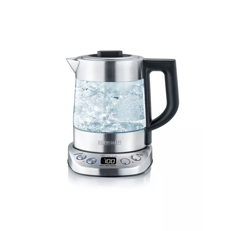 Elektrischer Wasserkocher SEVERIN 1 L 2200 W Glas und Edelstahl, 5 Temperatureinstellungen, LED-Anzeige