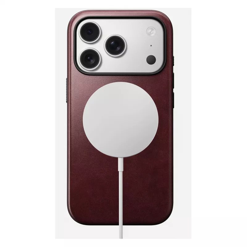 Handyhülle Nomad Modern Leather Case für iPhone 17 Pro, Leder + TPU + PC, passend für 16 cm (6,3 Zoll) Bildschirm, Bordeaux
